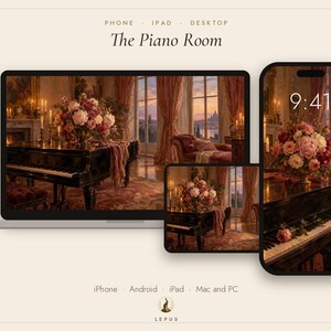 Pianokamerbehang | Olieverfschilderij Oude Romantiek Telefoon-, iPad- en Desktopachtergrond | Esthetiek van Oud Geld | Digitale download afbeelding 3