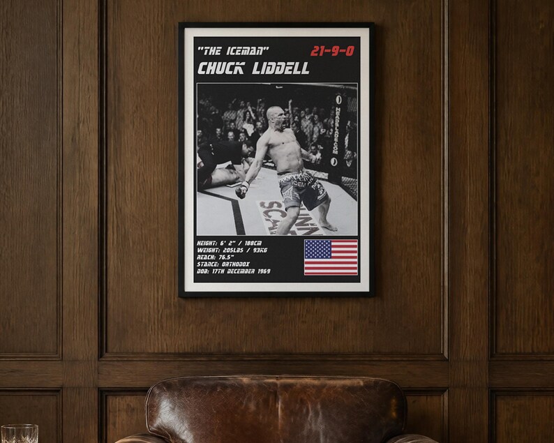Chuck Liddell MMA-Poster | Kunstdruck für die Fitnessstudio-Wand | Schwarz-Weiß-Version | Digitaler Download Bild 2