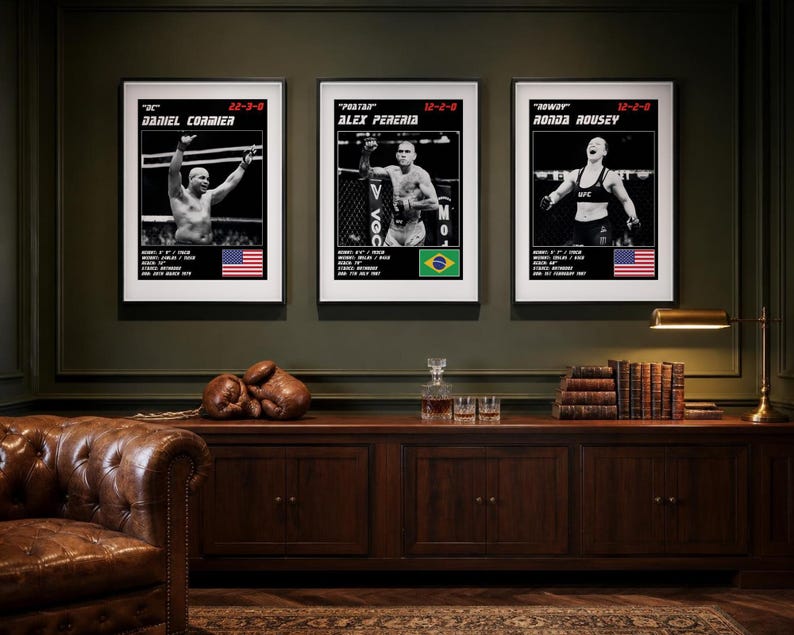 Zestaw 3 plakatów MMA | Kolekcja Mistrzów | Cormier, Pereira, Rousey | Zestaw plakatów ściennych do siłowni | Pobieranie cyfrowe zdjęcie 3