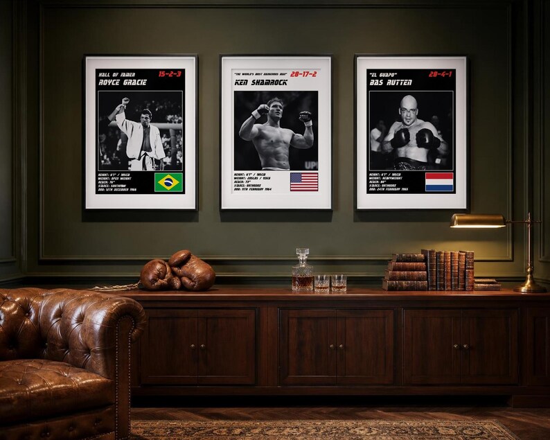 MMA Poster Set of 3 | The Pioneers | Royce Gracie, Ken Shamrock, Bas Rutten | Fight Wall Art | Digital Download image 3