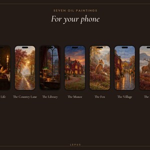 Autumn Wallpaper Bundle, 7 Oil Paintings | Fall iPhone, iPad and Desktop Wallpaper Set | Cozy Dark Academia Aesthetic | Digital Download image 3