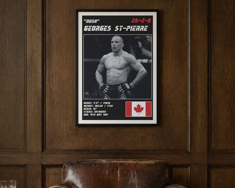 Georges St Pierre MMA Poster | Gym Wall Art Print | White and Black Editions | Digital Download image 2