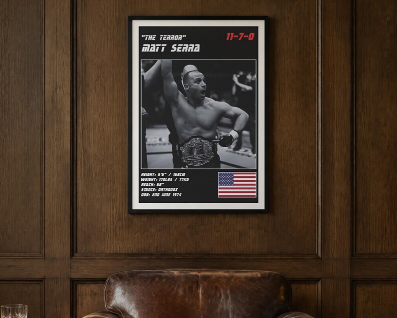 Matt Serra MMA Poster | The Terror Fight Wall Art Print | Black and White Editions | Digital Download image 2