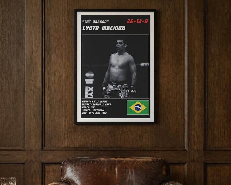 Lyoto Machida MMA Poster | The Dragon Fight Wall Art Print | Black and White Editions | Digital Download image 2
