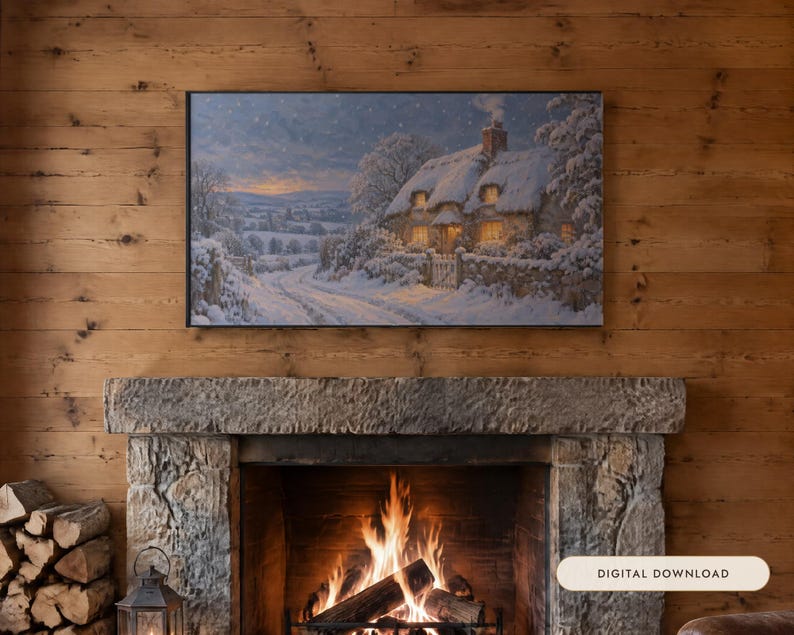Winter Frame TV Art Set of 7, Snowy Oil Paintings (Digital Download) image 1