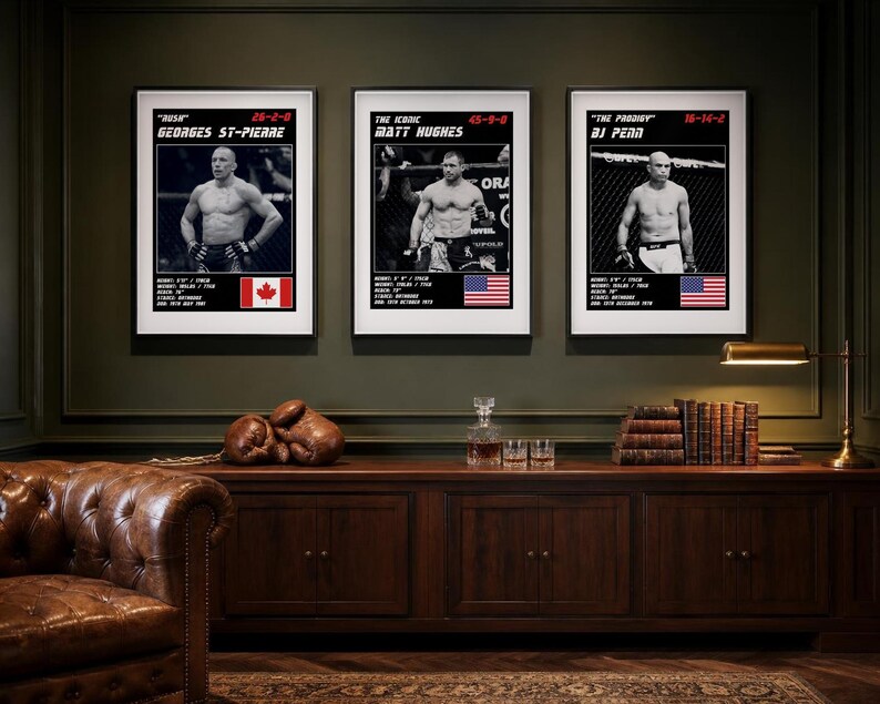 MMA Poster Set of 3 | The Welterweight Kings | St Pierre, Hughes, Penn | Gym Wall Art Bundle | Digital Download image 3