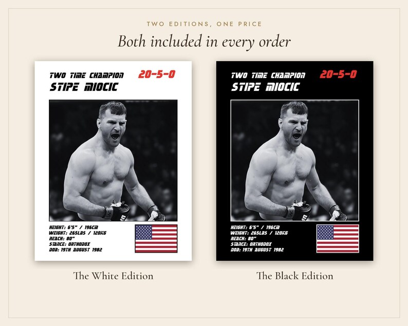 Stipe Miocic MMA Poster | Two Time Champion Fight Wall Art Print | Black and White Editions | Digital Download image 5
