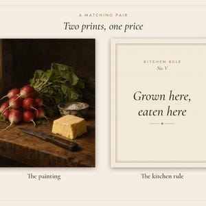 Radishes and Butter Kitchen Print Set of 2 | Still Life Oil Painting and Kitchen Quote | Cottage Kitchen Art | Digital Download image 3