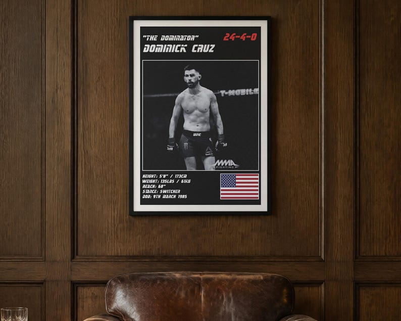 Póster de Dominick Cruz MMA / Lámina decorativa de la pelea "The Dominator" / Ediciones en blanco y negro / Descarga digital imagen 2