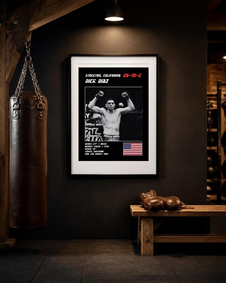 Nick Diaz MMA Poster | Stockton Fight Wall Art Print | Black and White Editions | Digital Download image 3