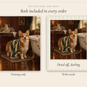 Corgi Bathroom Wall Art, Funny Vintage Oil Painting Print, Corgi Gift (Digital Download) image 3