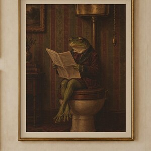 Funny Bathroom Wall Art Set of 6 | Vintage Animal Oil Painting Prints | Powder Room Decor | Bathroom Gallery Wall | Digital Download image 2