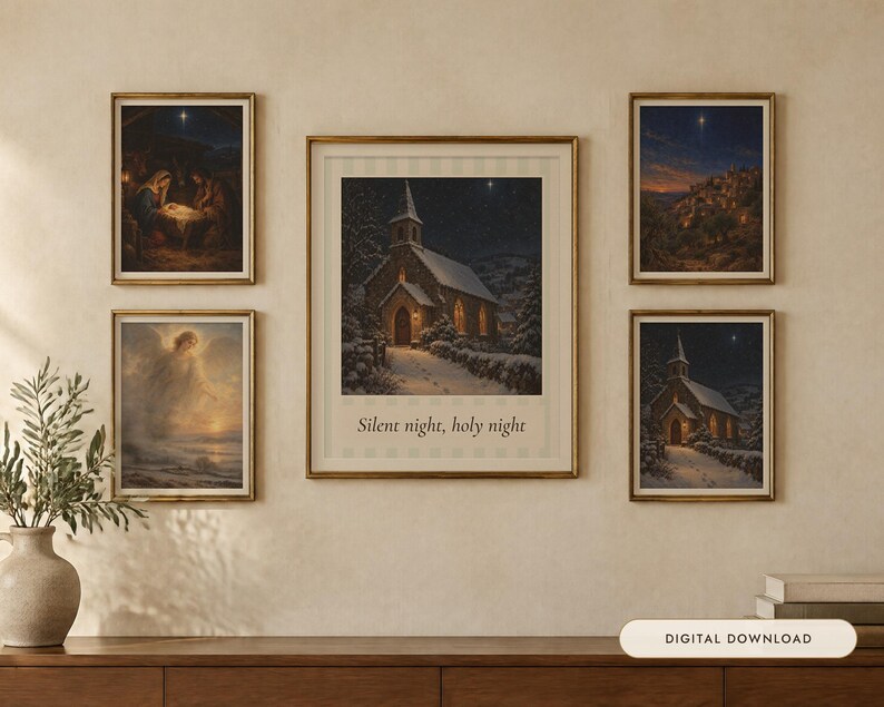 Christmas Nativity Prints Set of 4, Christian Oil Paintings, Vintage Wall Art (Digital Download) image 1