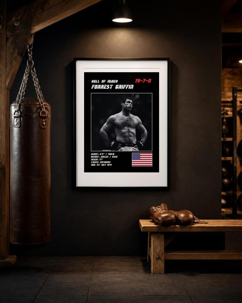 Forrest Griffin MMA Poster | Hall of Famer Fight Wall Art Print | Black and White Editions | Digital Download image 3