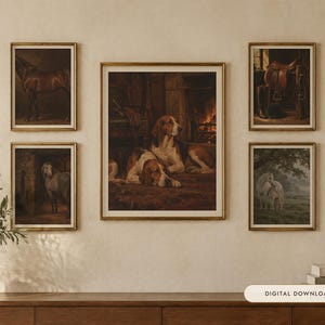 Equestrian Gallery Wall Set of 5 | Antique Horse Oil Painting Prints | Old Money Wall Art | Printable Digital Download image 1