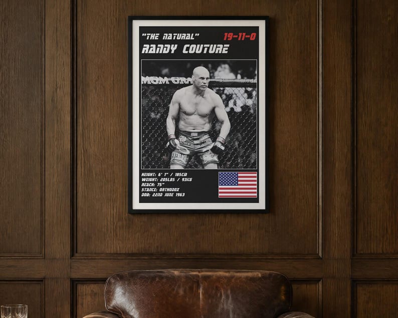 Randy Couture MMA Poster | Gym Wall Art Print | White and Black Editions | Digital Download image 2