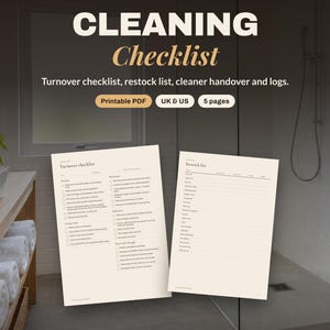 Airbnb Cleaning Checklist Printable | Turnover Checklist, Restock List, Cleaner Handover, Damage Log | Vacation Rental Ops Pack | UK & US image 1
