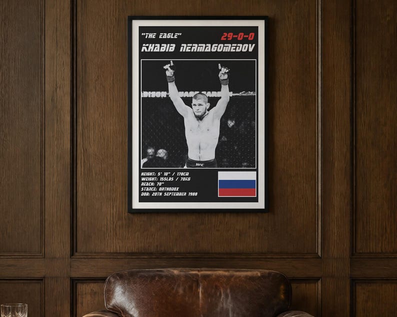 Khabib Nurmagomedov MMA Poster | Gym Wall Art Print | White and Black Editions | Digital Download image 2
