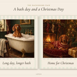 Dachshund Gift Set of 2 Prints, Bathroom and Christmas Oil Paintings (Digital Download) image 3