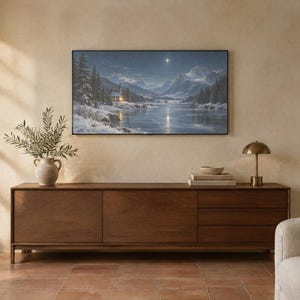 Frame TV Art: Silent Night, Snowy Chapel Christmas Oil Painting (Digital Download) image 2