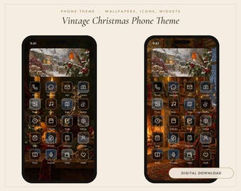 Motyw telefonu w stylu vintage z motywem świątecznym, ikony aplikacji, widżety i tapety, obraz olejny na iPhone'a i Androida (pobieranie cyfrowe)