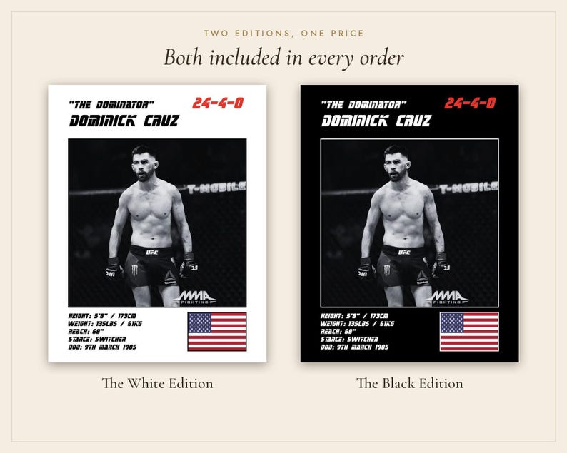 Póster de Dominick Cruz MMA / Lámina decorativa de la pelea "The Dominator" / Ediciones en blanco y negro / Descarga digital imagen 5