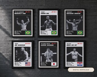 MMA Poster Set of 6 | Pride Legends | Wanderlei, Shogun, Nogueira, Henderson, Sakuraba, Cro Cop | Fight Wall Art | Digital Download