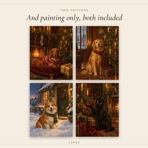 クリスマス犬猫プリント4枚セット、ヴィンテージ油絵（デジタルダウンロード） 画像 4