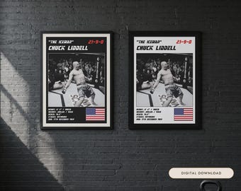 Chuck Liddell MMA-poster | Muurdecoratie voor de sportschool | Zwart-wit editie | Digitale download