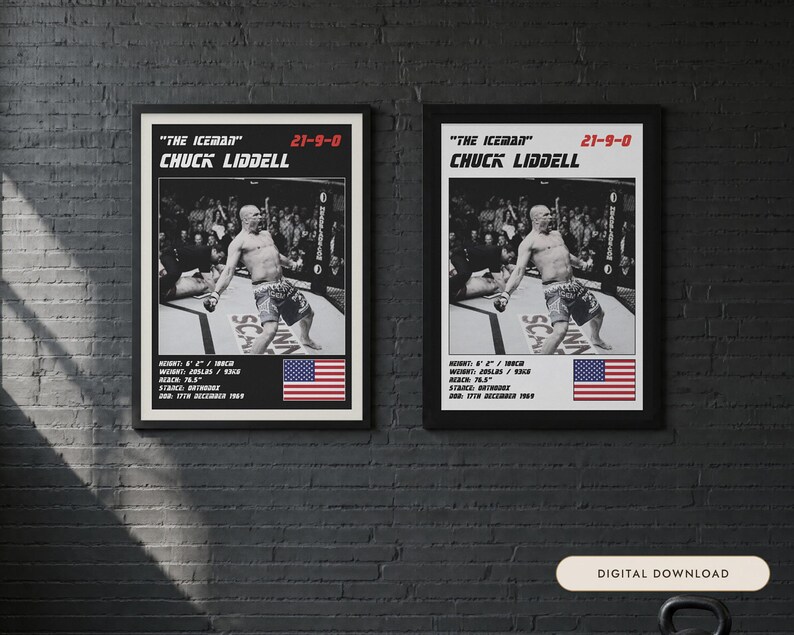 Chuck Liddell MMA-Poster | Kunstdruck für die Fitnessstudio-Wand | Schwarz-Weiß-Version | Digitaler Download Bild 1