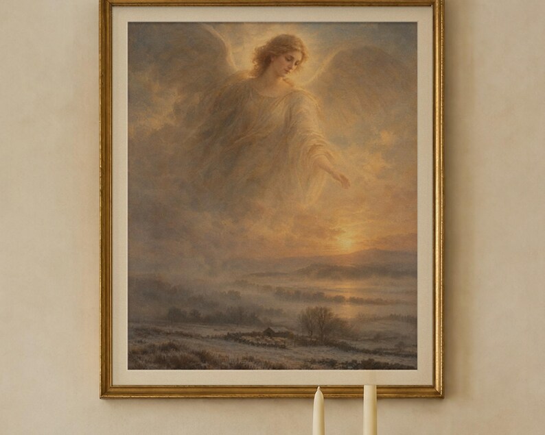Christmas Angel Print, Vintage Oil Painting, Glory to God Wall Art (Digital Download) image 2