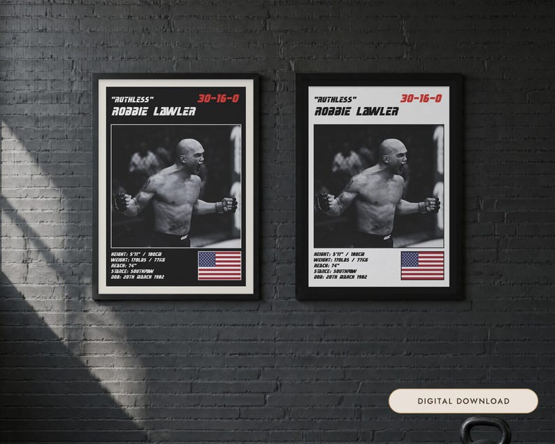 Robbie Lawler MMA Poster | Ruthless Fight Wall Art Print | Black and White Editions | Digital Download image 1