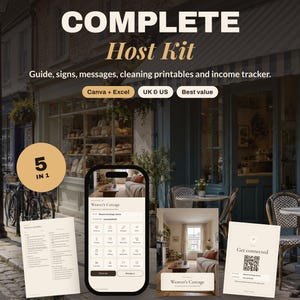 Kompletny pakiet dla gospodarzy Airbnb | Księga powitalna, tabliczki informacyjne, wiadomości dla gości, lista kontrolna sprzątania i śledzenie dochodów | Zestaw startowy dla wynajmujących na wakacje zdjęcie 1