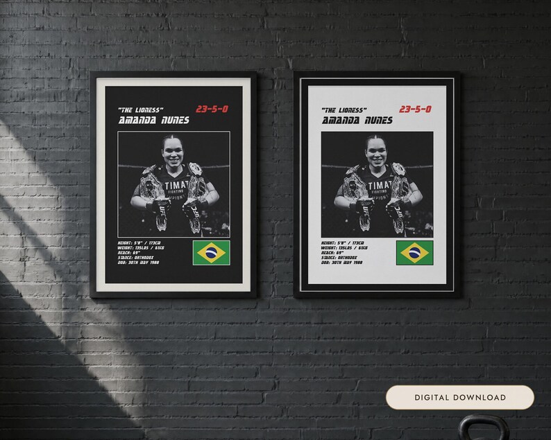 Amanda Nunes MMA Poster | The Lioness Fight Wall Art Print | Black and White Editions | Digital Download image 1