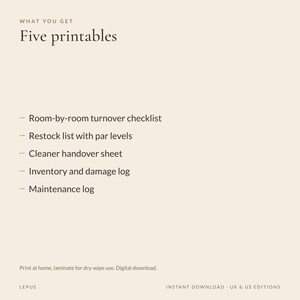 Airbnb Cleaning Checklist Printable | Turnover Checklist, Restock List, Cleaner Handover, Damage Log | Vacation Rental Ops Pack | UK & US image 4