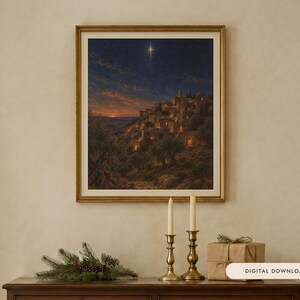 Star of Bethlehem Print, Vintage Christmas Oil Painting, Christian Decor (Digital Download) image 1