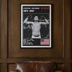 Plakat MMA Nate'a Diaza | Grafika ścienna do walki w Stockton | Edycje czarno-białe | Pobieranie cyfrowe zdjęcie 2
