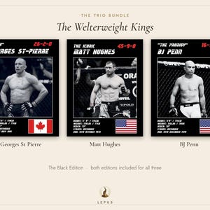 MMA Poster Set of 3 | The Welterweight Kings | St Pierre, Hughes, Penn | Gym Wall Art Bundle | Digital Download image 5