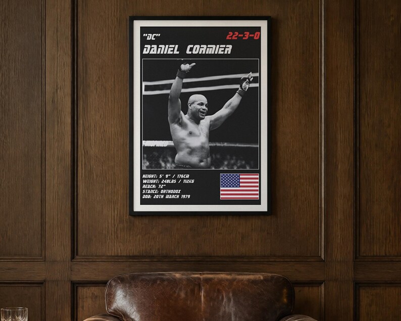 Plakat MMA Daniela Cormiera | Grafika ścienna do siłowni | Edycja biała i czarna | Pobieranie cyfrowe zdjęcie 2