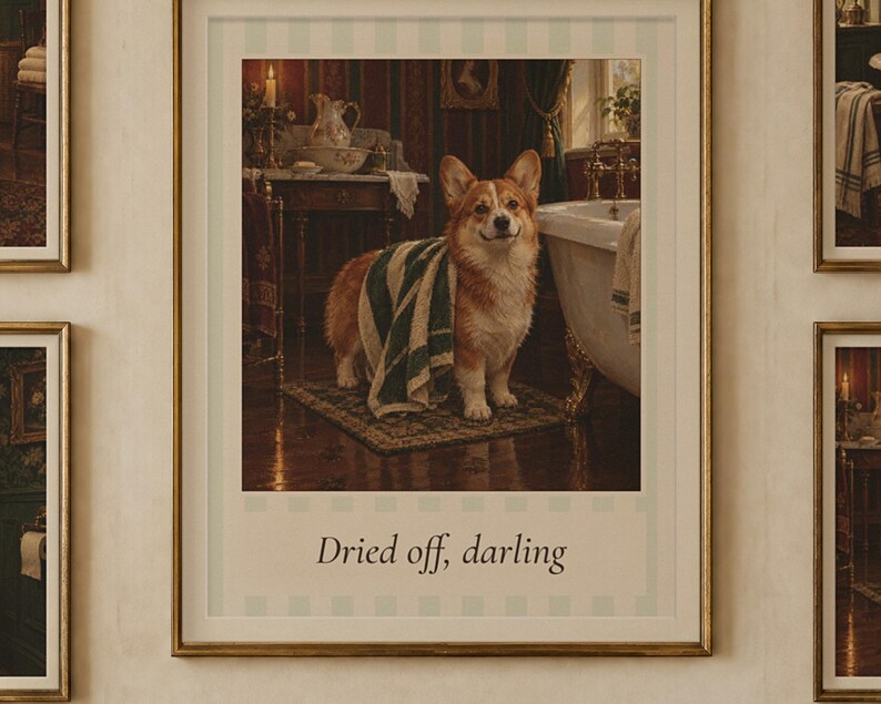 Funny Dog and Cat Bathroom Wall Art Set of 4, Vintage Oil Painting Prints (Digital Download) image 2
