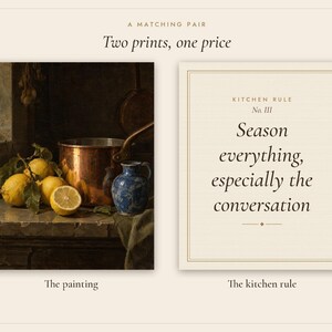 Lemons and Copper Kitchen Print Set of 2 | Still Life Oil Painting and Kitchen Quote | Cottage Kitchen Art | Digital Download image 3
