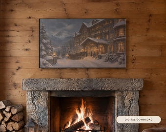Ramka TV Art: The Grand Alpine Hotel, obraz olejny w stylu vintage, zima (pobranie cyfrowe)