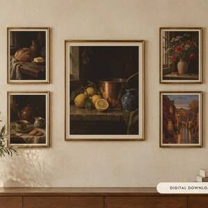 Cottagecore Gallery Wall Set of 5 | Vintage Still Life and Country Oil Painting Prints | Earthy Farmhouse Wall Art | Digital Download
