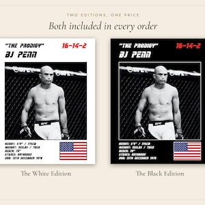 Póster de BJ Penn MMA / Lámina decorativa para gimnasio / Ediciones en blanco y negro / Descarga digital imagen 5