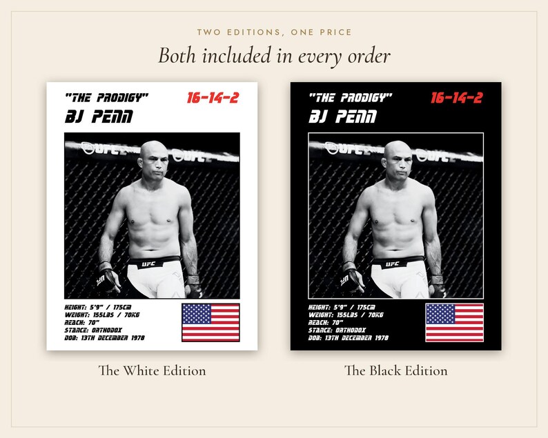 Póster de BJ Penn MMA / Lámina decorativa para gimnasio / Ediciones en blanco y negro / Descarga digital imagen 5