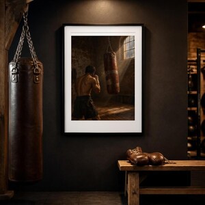 Boxing Oil Painting Print | Heavy Bag Boxer Gym Wall Art | Vintage Man Cave Decor | Printable Digital Download image 3