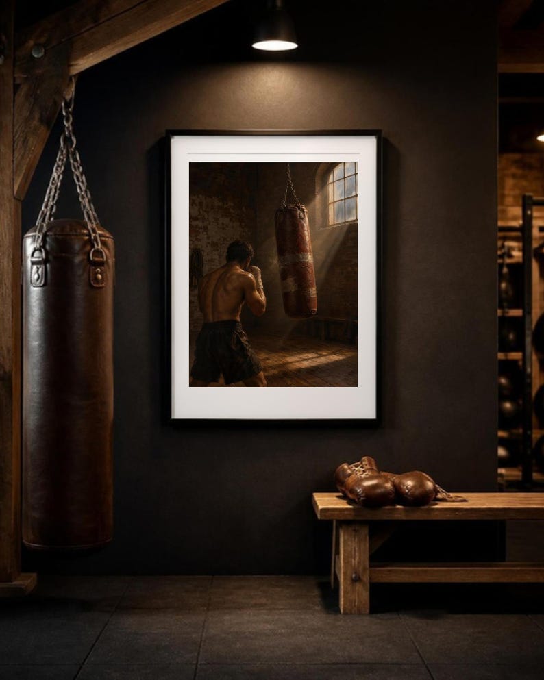 Boxing Oil Painting Print | Heavy Bag Boxer Gym Wall Art | Vintage Man Cave Decor | Printable Digital Download image 3