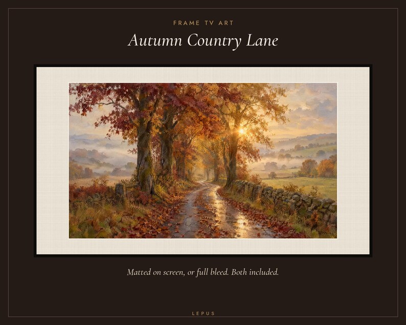 Frame TV Art: Autumn Country Lane, Moody Fall Oil Painting (Digital Download) image 3