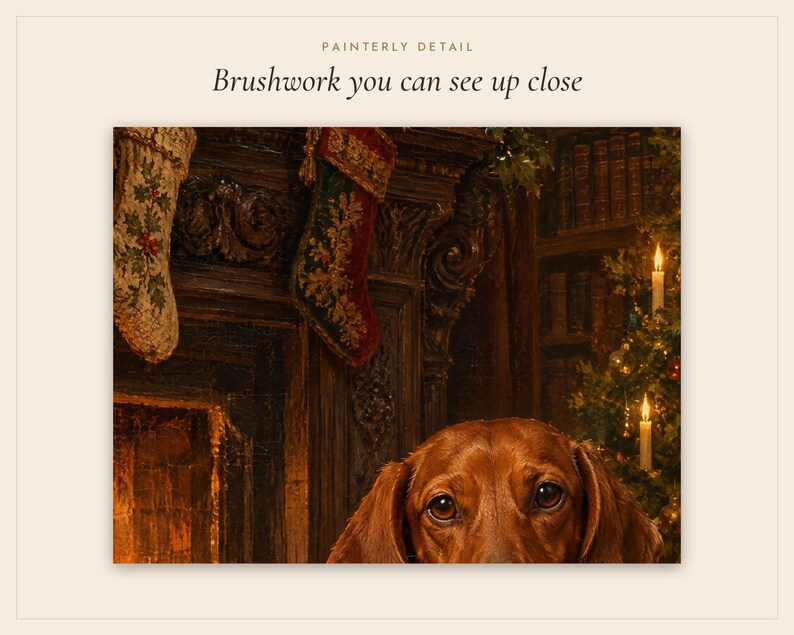 Dachshund Christmas Print, Vintage Oil Painting, Sausage Dog Gift (Digital Download) image 5