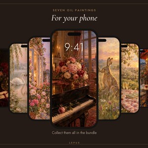 Pianokamerbehang | Olieverfschilderij Oude Romantiek Telefoon-, iPad- en Desktopachtergrond | Esthetiek van Oud Geld | Digitale download afbeelding 4